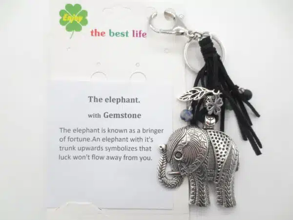 Silver Elephant with Black Keychain