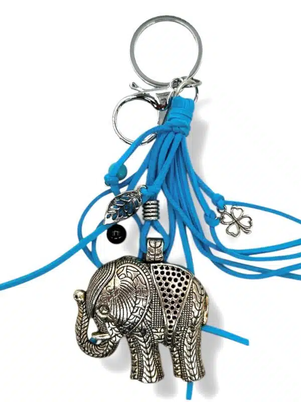 Silver Elephant with Blue Keychain