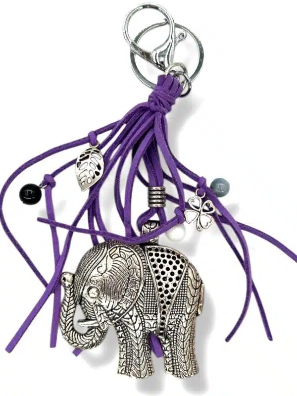 Silver Elephant with Purple Keychain