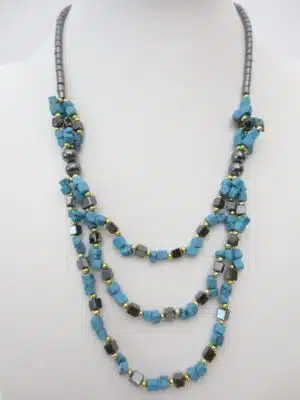 stone and haematite necklace Turquoise