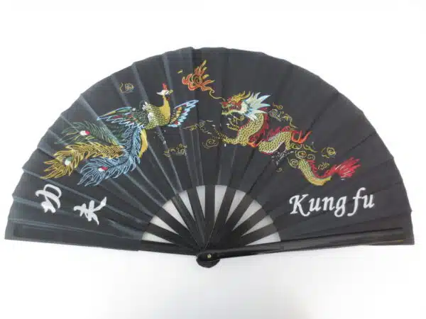 Tai Chi fan black with dragon & phoenix