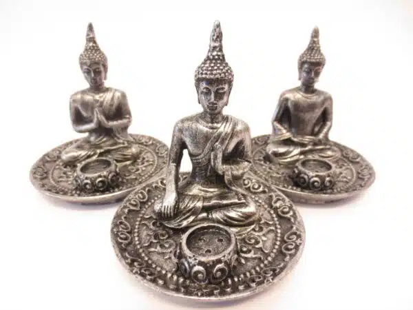 Tibetan Buddha Set of 3 Incense Holders silver