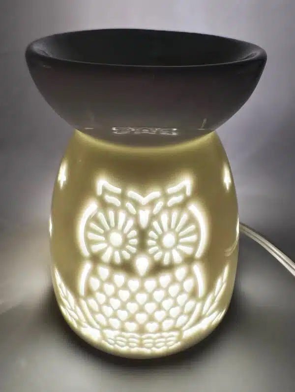 White Oil Burner with Owl & Stars