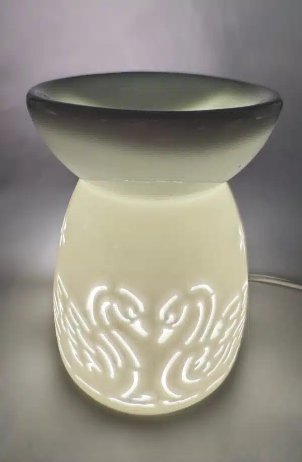 White Oil Burner with Swan Birds