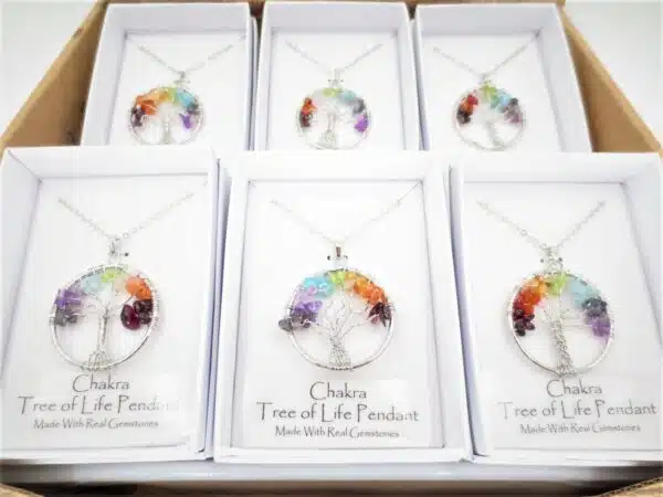 Wholesale Gemstone Tree of Life Pendants Chakra Necklace (12st)