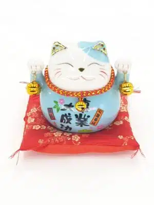 Wholesale - Lucky Cat Money box on pillow with 2 bells Blue and Pink