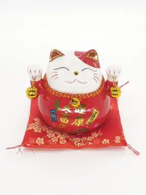 Wholesale - Lucky Cat Money box on pillow with 2 bells Red and Purple