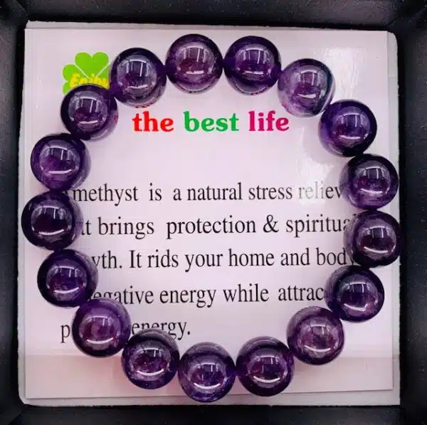 12mm Gemstone Bracelet with Gift Box - Amethyst