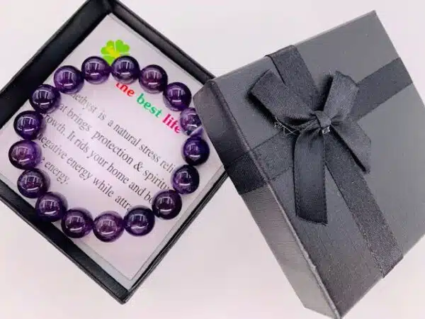 12mm Gemstone Bracelet with Gift Box - Amethyst