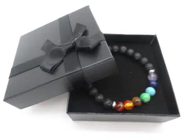 8mm 7 Chakra Bracelet with Gift Box - Lava Stone