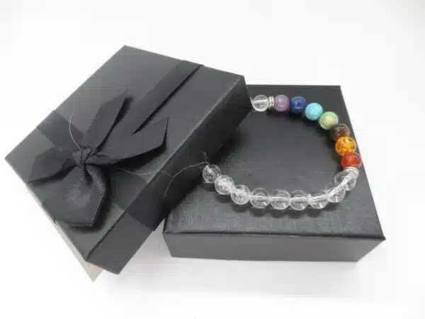 8mm 7 Chakra Bracelet with Gift Box - Rock Crystal