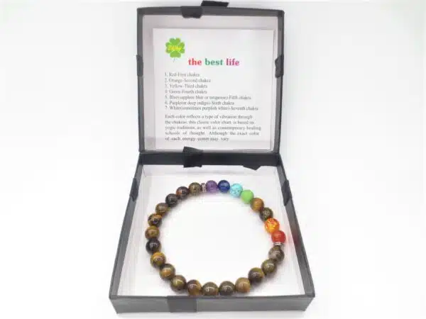 8mm 7 Chakra Bracelet with Gift Box - Tiger Eye