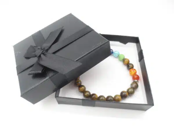 8mm 7 Chakra Bracelet with Gift Box - Tiger Eye