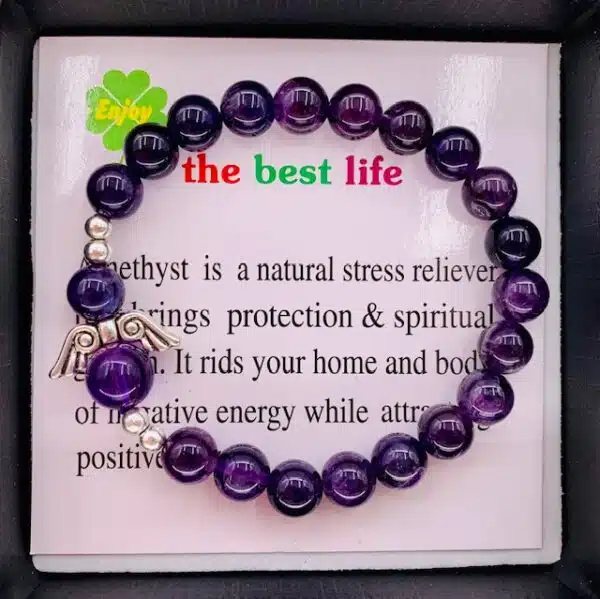 8mm Angel Bracelet with Box - Amethyst