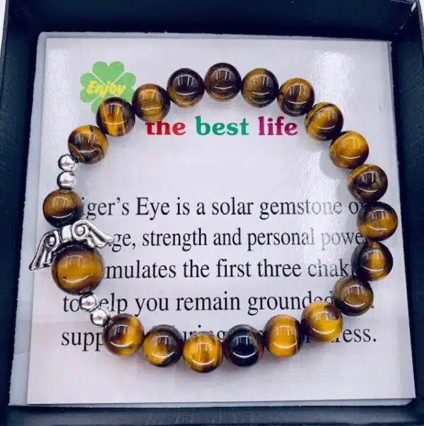 8mm Angel Bracelet with Box - Tiger Eye