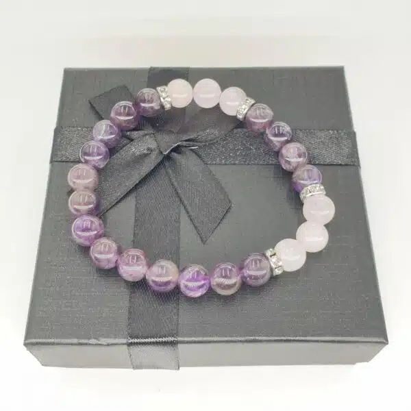 8mm Bracelet with Gift Box - Amethyst and Diamond