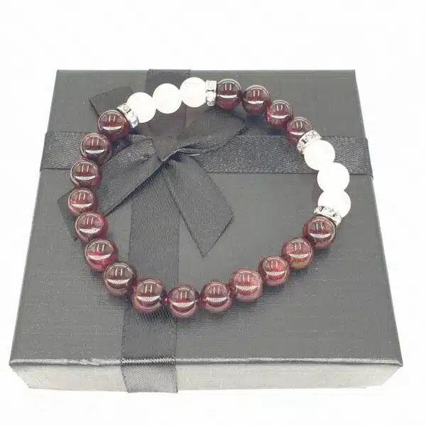 8mm Bracelet with Gift Box - Garnet and Diamond