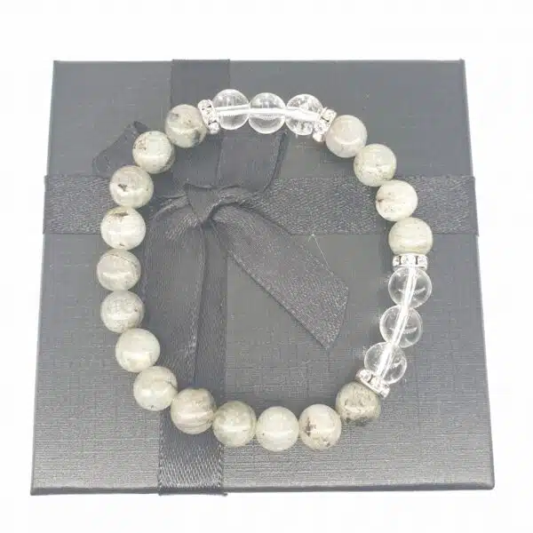 8mm Bracelet with Gift Box - Labradorite and Diamond