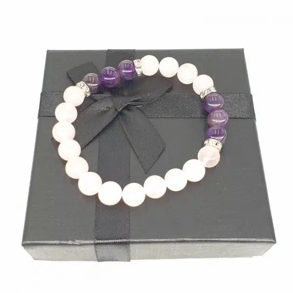 8mm Bracelet with Gift Box - Rose Quartz and Diamond