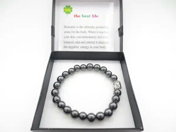 8mm Buddha Bracelet with Gift Box - Hematite