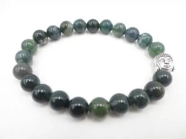 8mm Buddha Bracelet with Gift Box - Moss Agate