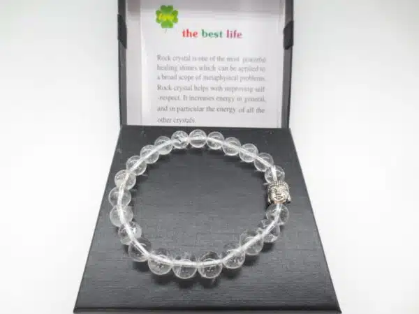 8mm Buddha Bracelet with Gift Box - Rock Crystal