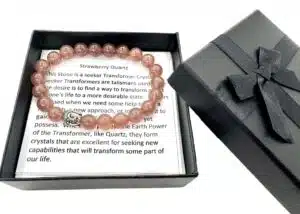 8mm Buddha Bracelet with Gift Box - Strawberry Quartz