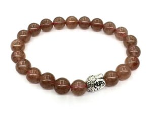 8mm Buddha Bracelet without Box - Strawberry Quartz