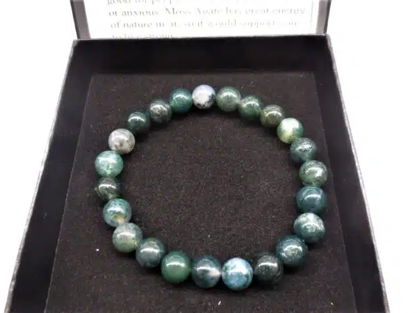 8mm Gemstone Bracelet with Gift Box - Moss Agate