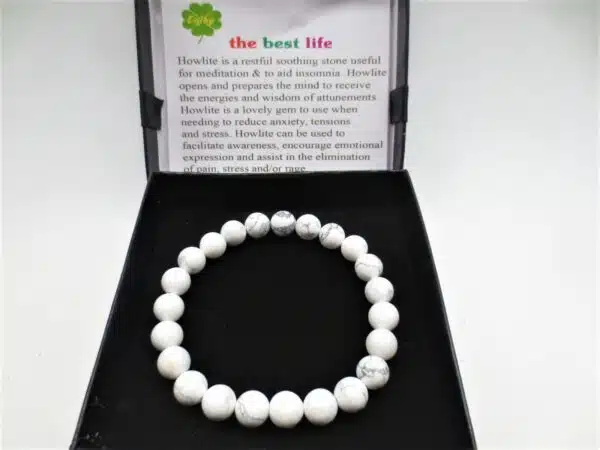 8mm Gemstone Bracelet with Gift Box - White Howlite