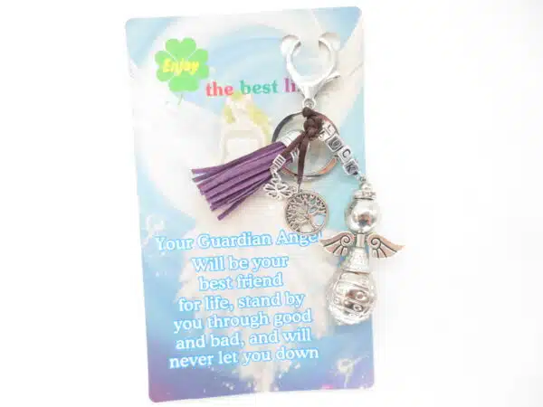 Angel 'luck' keychain purple