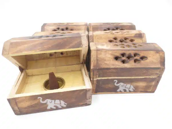 Antique Wooden Incense Cone Box - Elephant (6pcs)