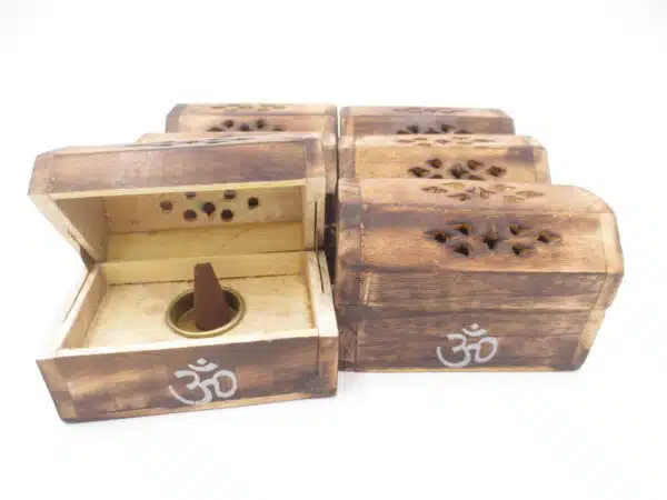 Antique Wooden Incense Cone Box - OM (6pcs)