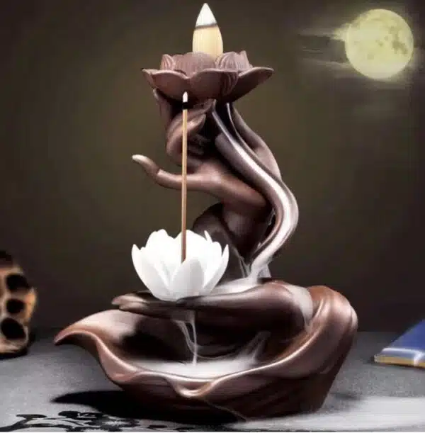 Backflow Incense Burner Hands with Flower and Lotus