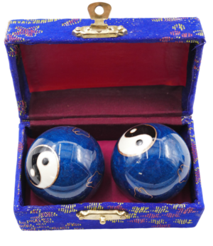 Blue Meridian balls with two Ying Yang Symbols - 4 cm