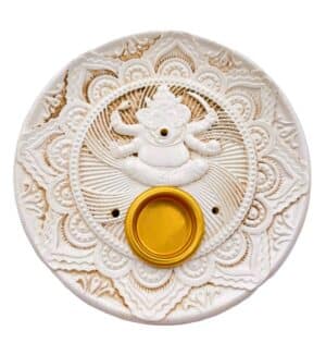 Ganesh incense holder round white