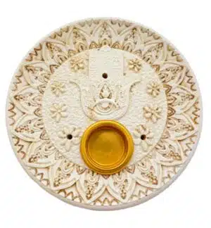 Hamsa Hand incense holder round white