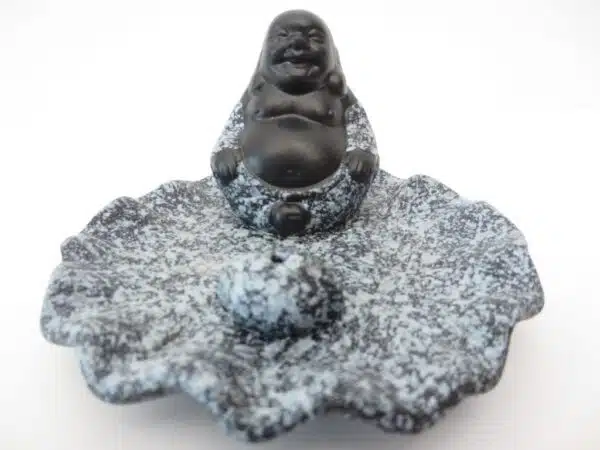 Happy Chinese Buddha incense holder grey