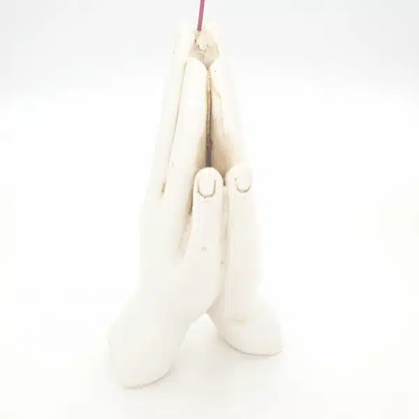 Incense holder white hand meditating