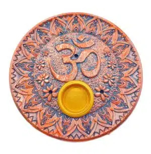 Ohm incense holder round bronze