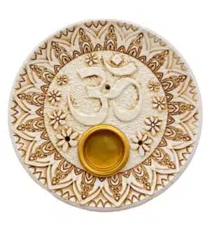 Ohm incense holder round white