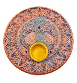 Tree of Life incense holder round bronze