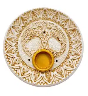 Tree of Life incense holder round white