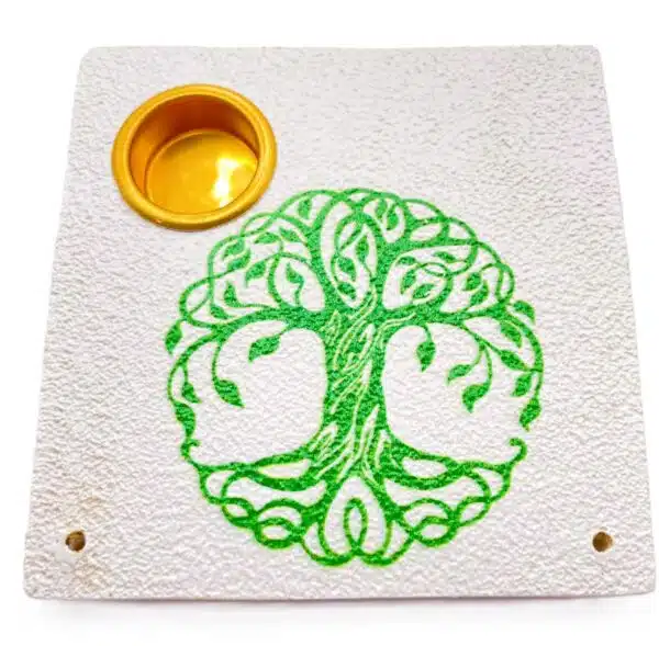 Tree of Life square incense holder white