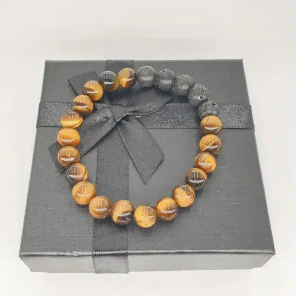 Wholesale - 8mm bracelet Tiger eye with Lava stone and gift box