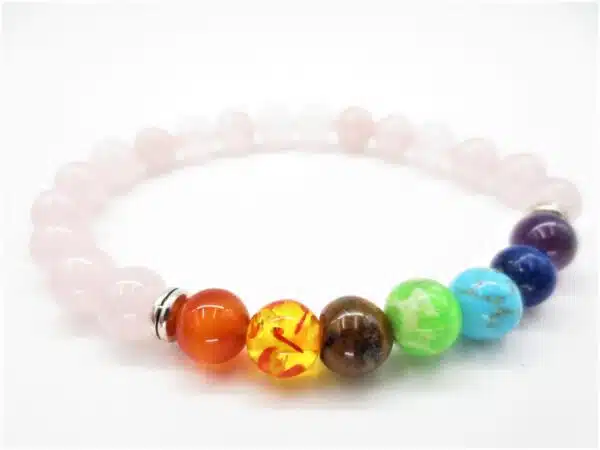 8mm 7 Chakra Bracelet without Box - Rose Quartz