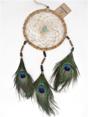 17cm Bamboo Dreamcatchers with 3 Peacock Feathers