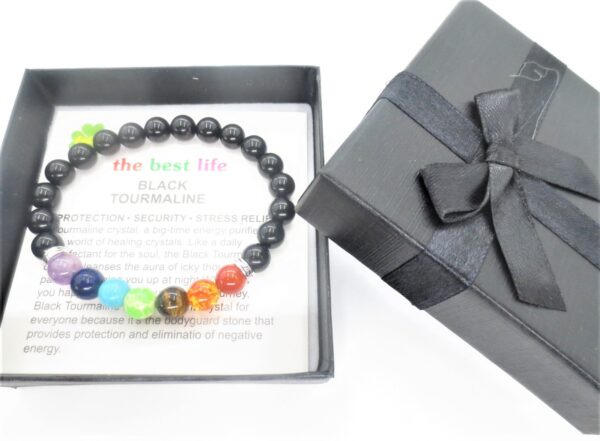 8mm 7 Chakra Bracelet with Gift Box - Black Tourmaline