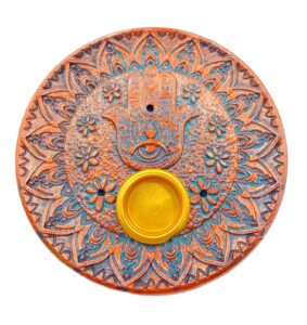 Hamsa Hand incense holder round bronze