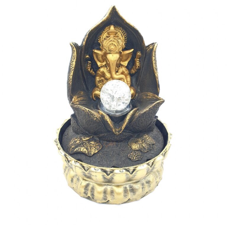 Meditation Led Lighting Ganesha in Lotus Gold Fountain Small (16092)